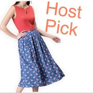 ❤️eShakti Flamingo Print Casual Fit & Flare Sleeveless Retro Summer Twofer Dress